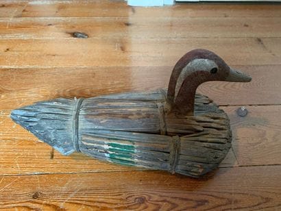 Hunting lure made of wickerwork and carved...