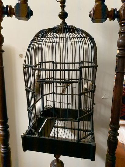 Black and white painted wooden decoy, metal...