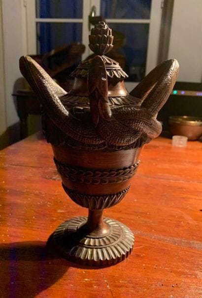 Baluster-shaped vase made of turned wood...