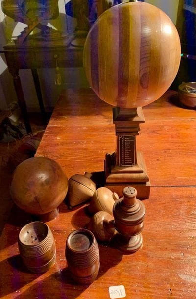 Set of eight turned wooden pieces: sprinklers,...