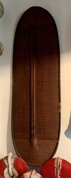 Shield made of woven basketry, oblong in...