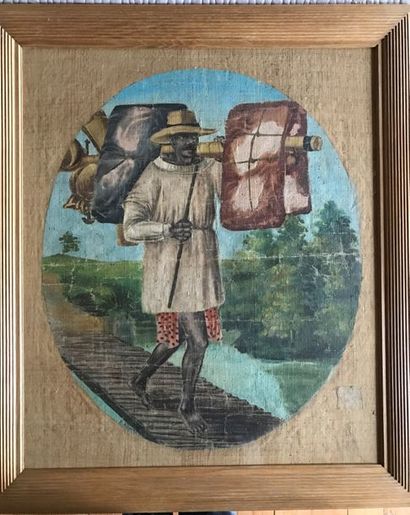 Painting on canvas in oval: PORTFOLE THROUGH...
