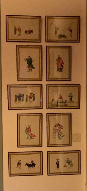 Set of ten paintings on rice paper about...