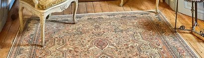 Small wool oriental rug decorated with a...