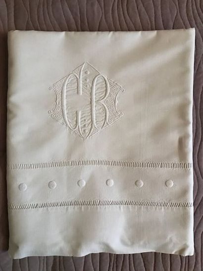 Linen cloth embroidered with a line of stitches...