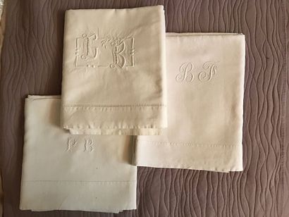 Set of three linen sheets, numbered PB, BJ...