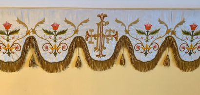 Beige silk altar front element embroidered...