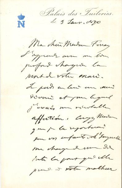 NAPOLEON III (1808-1873).
L.A.S., Palais...