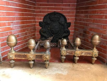 Paire de chenets en bronze doré. Décor de...