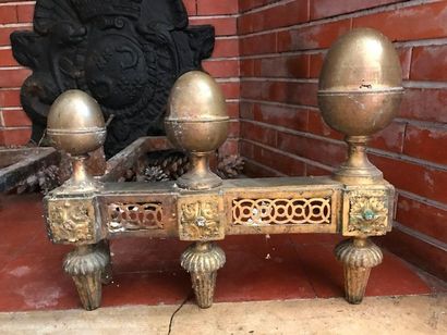 Paire de chenets en bronze doré. Décor de...