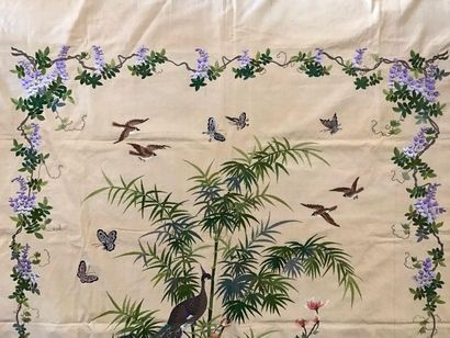 Large panel in several strips of beige canvas...