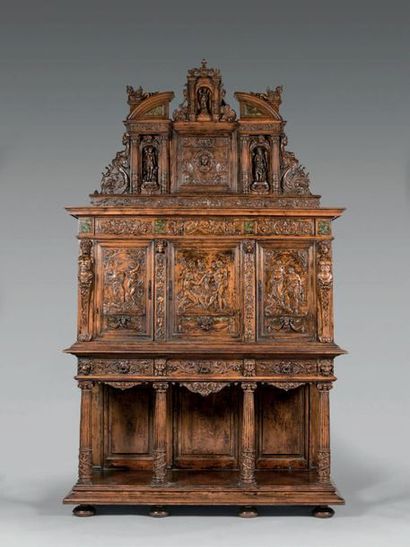 Important cabinet in walnut, moulded, carved...
