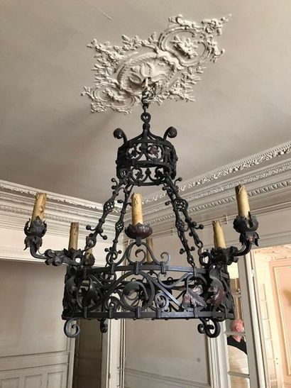 Important wrought iron suspension with black...