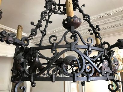 Important wrought iron suspension with black...