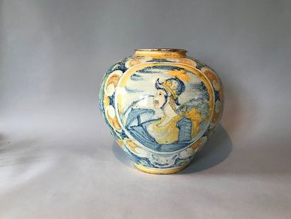 Earthenware ball-shaped vase with polychrome...
