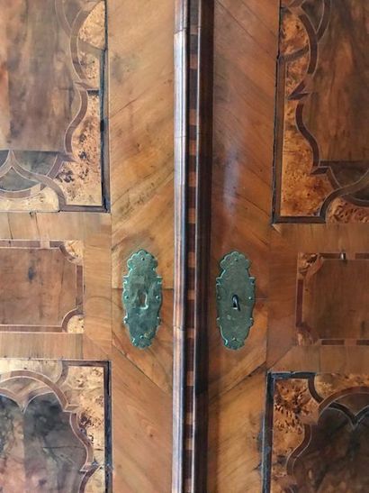 Veneer cabinet of various fruit woods inlaid...