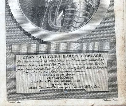 Suite of three small black engravings depicting...