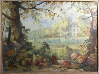 F. Ch. RASSET:
MAISON DANS UN PARC.
Huile...