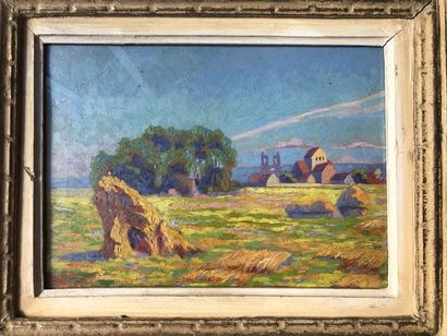 Alfred VEILLET (1882-1958):
PAYSAGE AUX MEULES.
Huile...