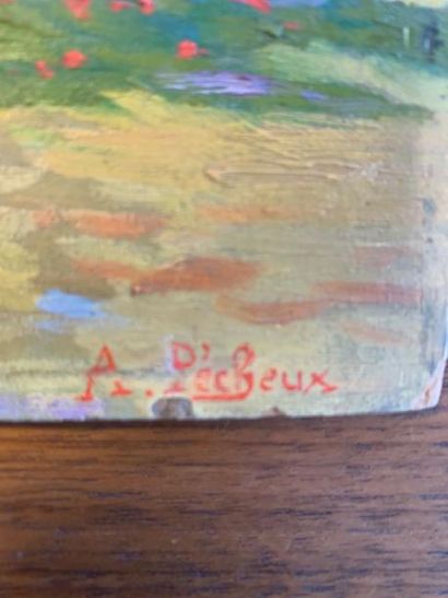A. PÉCHEUX ?:
PAYSANNE DEVANT LES MEULES.
Huile...
