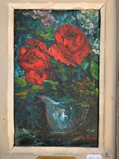 Anna DE BANGUY (XXème siècle):
VASE DE ROSES.
Huile...