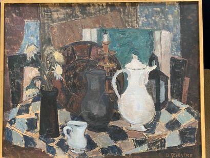 D. SEVESTRE:
COMPOSITION (NATURE MORTE).
Huile...