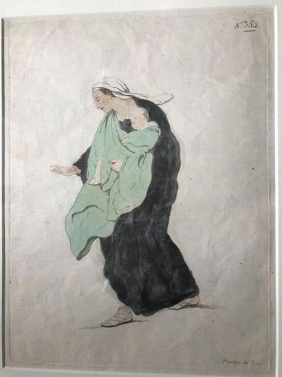 Engraving enhanced with colors, MOTHER AND...
