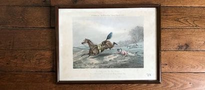 Suite of English hunting engravings in colour,...
