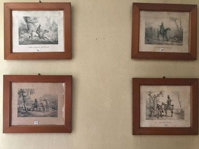 Suite of English hunting engravings in colour,...