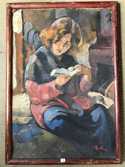 Paule QUILLIEN:
YOUNG WOMAN READING.
Oil...