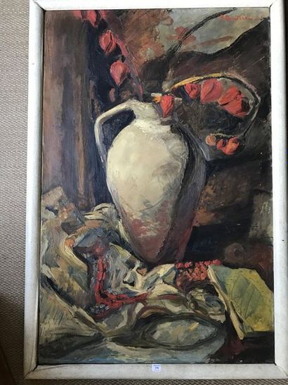 Paule QUILLIEN:
STILL LIFE WITH POPE COINS.
Oil...