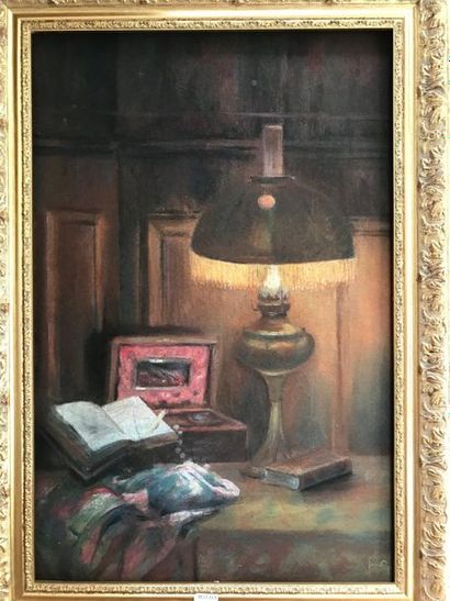 Louis FORTUNEY (1875-1951):
LA LAMPE PARISIENNE.
Pastel,...
