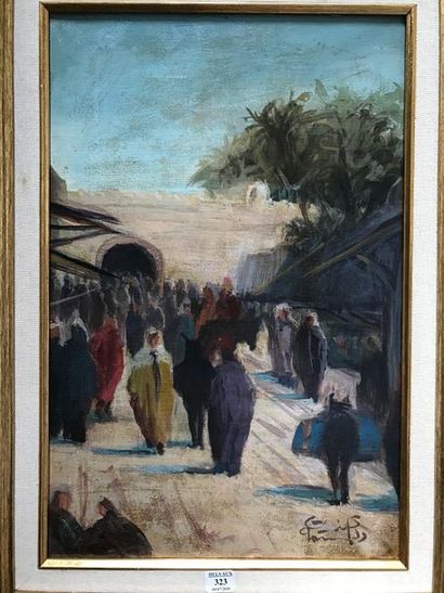 École ORIENTALISTE du XXème siècle:
RUE ANIMÉE.
Huile...