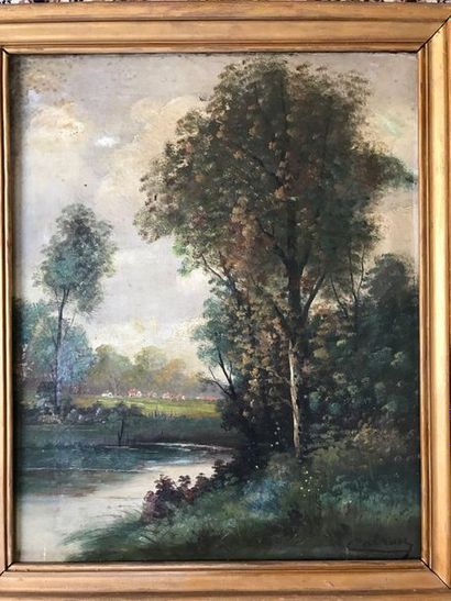 CATROU:
PAYSAGE AUX GRANDS ARBRES.Huile sur...