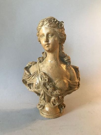 Buste de jeune femme en terre cuite patinée...