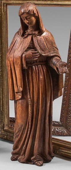 Statue de sainte en bois naturel anciennement...