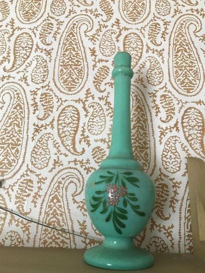 Sprinkler bottle in green opaline enamelled...