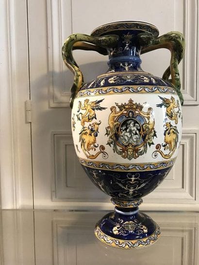 Gien.
Large earthenware baluster vase with...