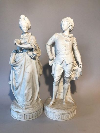 Pair of bisque statuettes representing a...
