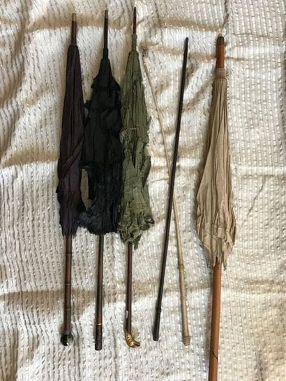 Four umbrellas: one with a tortoiseshell...