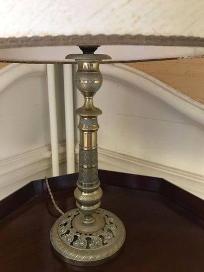 Pair of old gilded brass torches decorated...