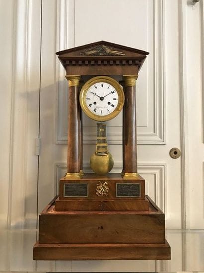 Mahogany and mahogany veneer pediment pendulum...