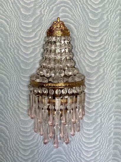 Chandelier and pair of gilt bronze wall lights,...