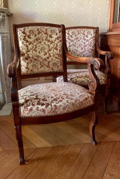Pair of mahogany armchairs, the square back...