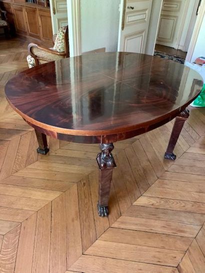 Oval dining table in mahogany and flamed...
