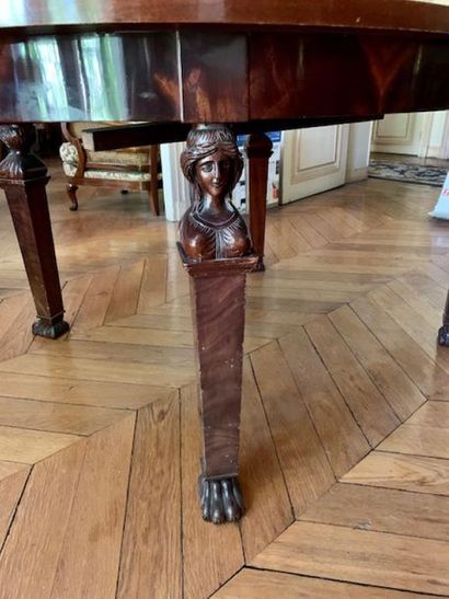 Oval dining table in mahogany and flamed...