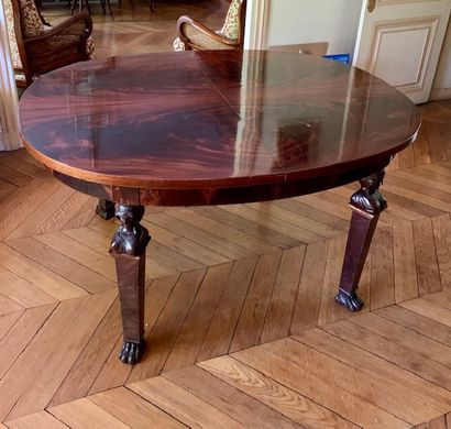 Oval dining table in mahogany and flamed...