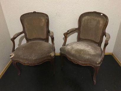 Pair of armchairs with convertible backrest,...
