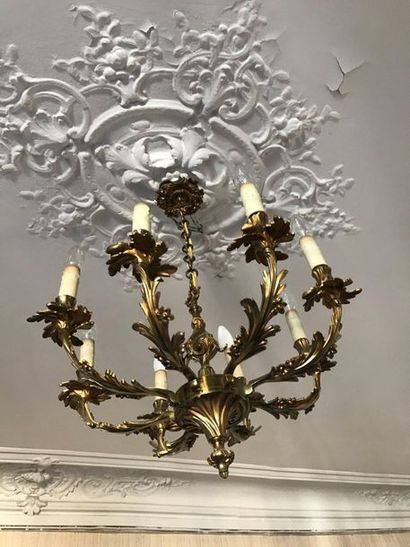 Cast bronze chandelier, with foliated decoration...