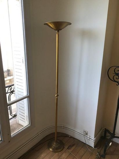 Five gilded lacquered brass lamp-posts, the...